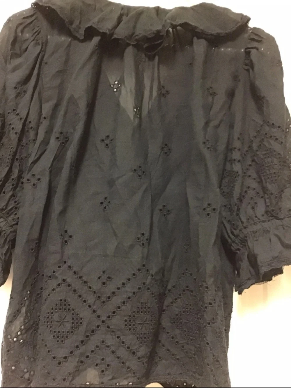 Madewell The Blaire Black Ruffled Eyelet Blouse